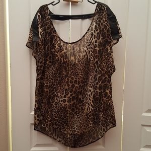TORRID SHEER LEOPARD PRINT OPEN BACK BLOUSE